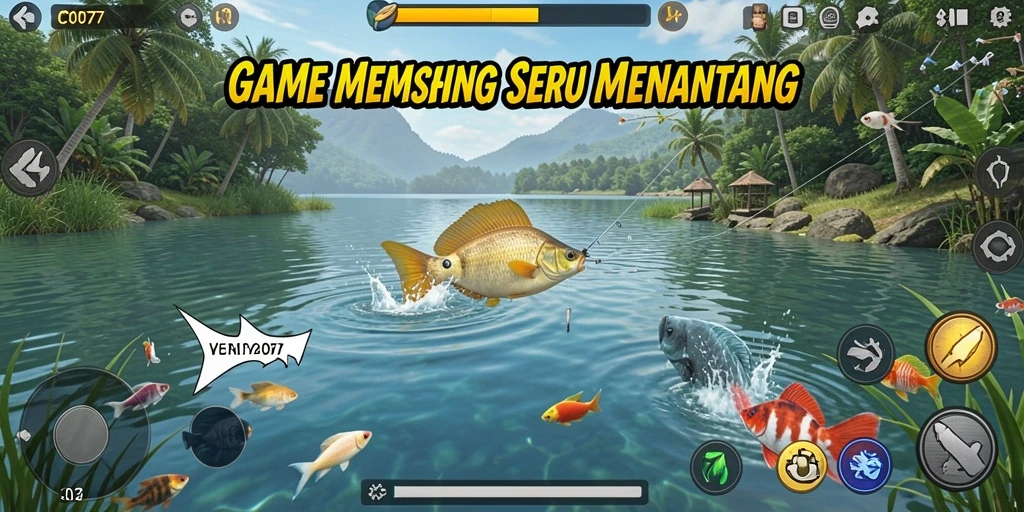 Screenshot gameplay C0077 menampilkan aksi memancing yang seru dan mendebarkan.