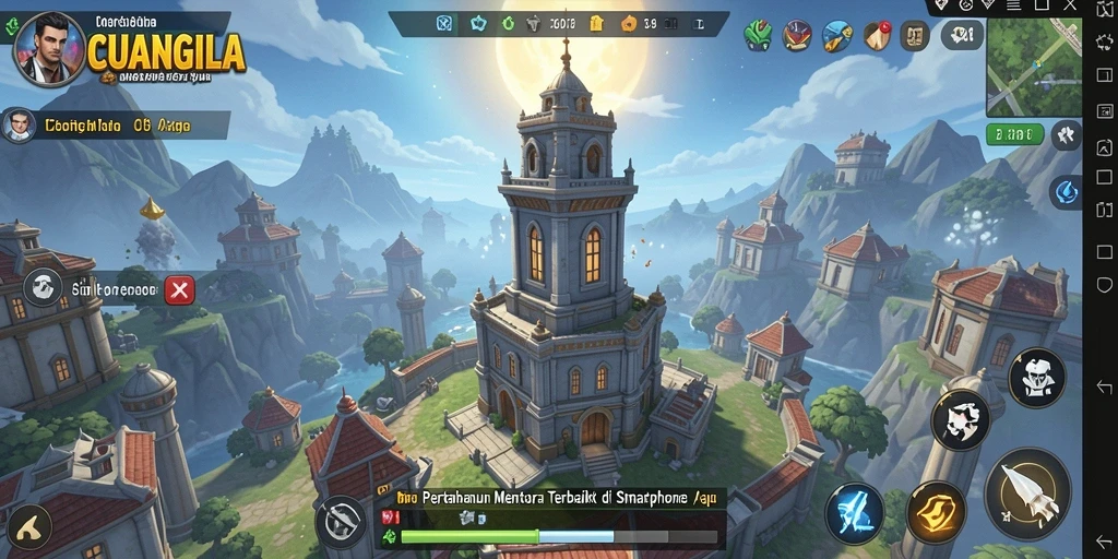 Screenshot gameplay menampilkan menara yang strategis di <strong>CUANGILA</strong>.