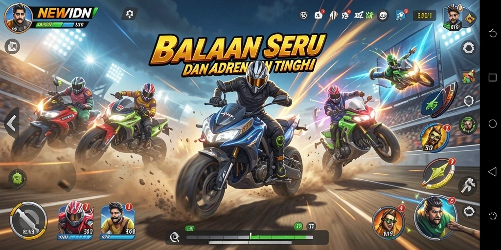 Gameplay balapan seru di NEWIDN dengan grafik yang memukau.