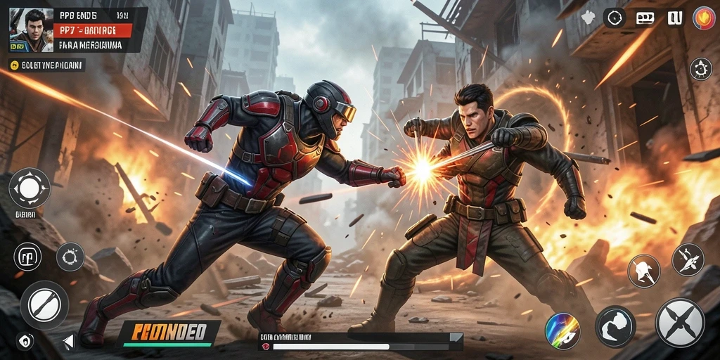 Screenshot gameplay PP7 menunjukkan pertarungan yang intens dan seru.