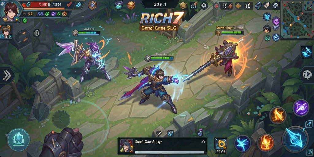 Tampilan gameplay RICH7 yang menonjolkan strategi perang dan pembangunan.