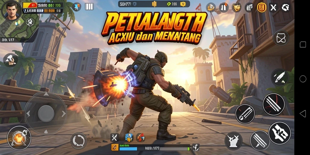 Screenshot menampilkan aksi pertempuran yang mendebarkan dalam SOV777.
