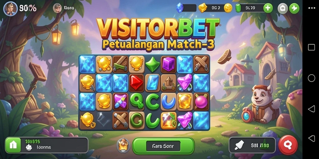 Screenshot gameplay VISITORBET menampilkan keseruan permainan Match-3.