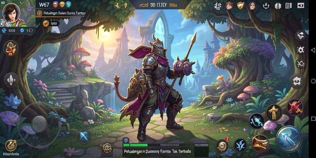 Tangkapan layar gameplay W67 menampilkan aksi seru dalam pertarungan RPG.